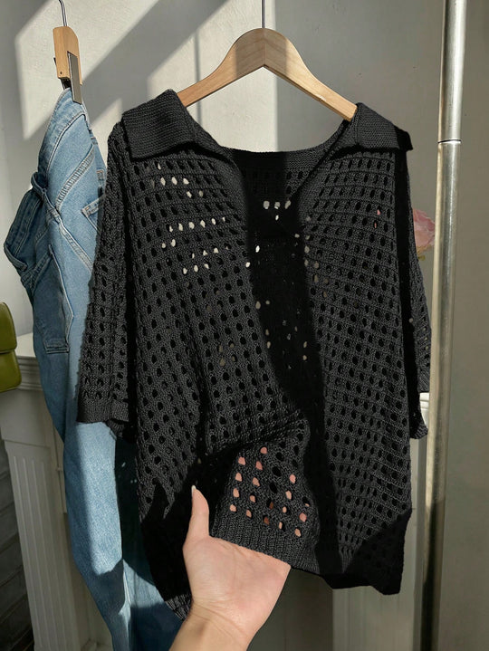 Damen luftiges Strickoberteil mit modernem Netzdesign R&B