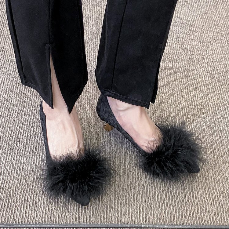 Damen elegante Pumps mit dekorativem Flausche-Akzent R&B