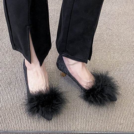 Damen elegante Pumps mit dekorativem Flausche-Akzent R&B