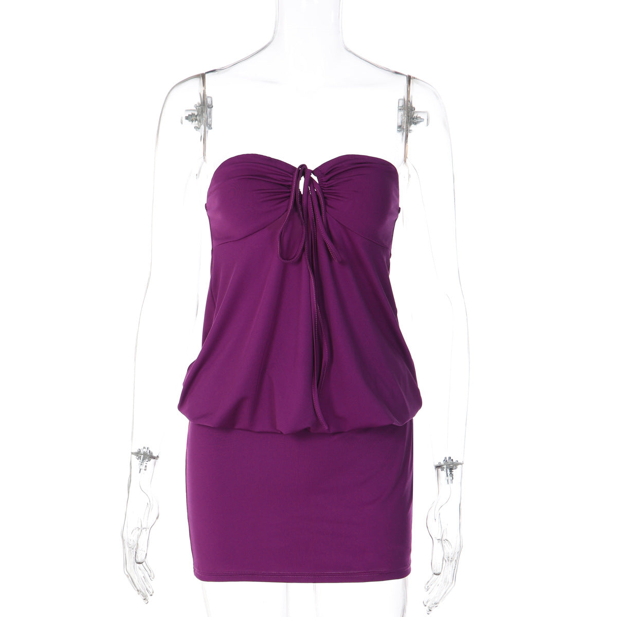 Damen Strapless Strandkleid mit verstellbaren Trägern und Raffungen R&B