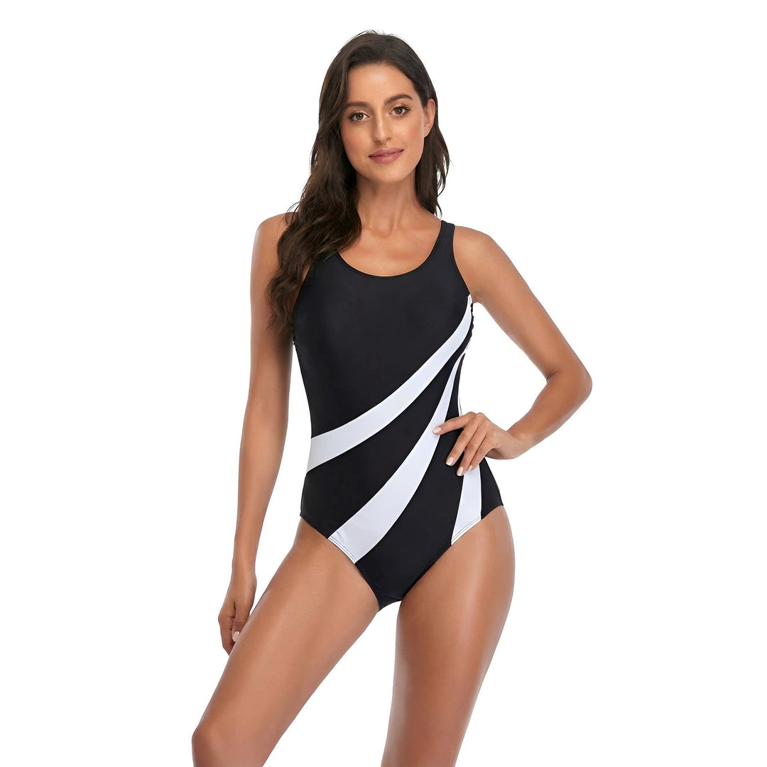 Damen Sportlicher Einteiler Badeanzug mit modischen Linien R&B