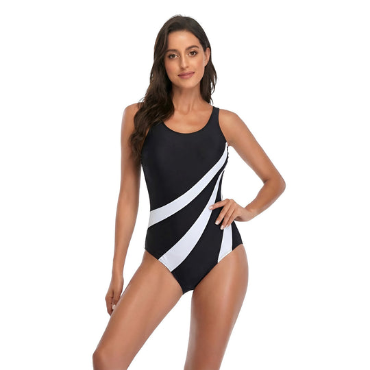 Damen Sportlicher Einteiler Badeanzug mit modischen Linien R&B