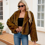 Damen Flauschige Kunstfelljacke mit elegantem Revers R&B