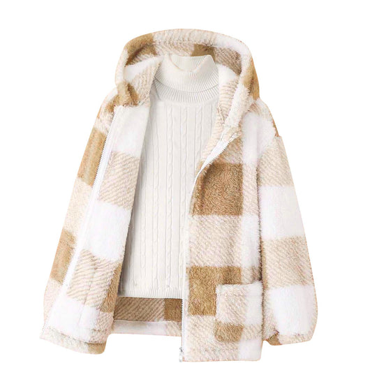 Damen Fleecejacke mit kariertem Muster und praktischen Taschen R&B