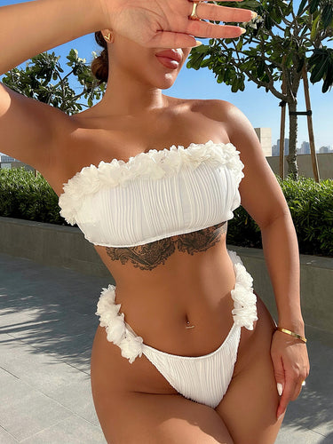 Damen Bandeau-Bikini-Set mit modischen Rüschendetails R&B
