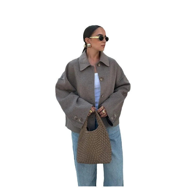 Damen Oversized Wolljacke mit Knopfdetail R&B