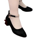 Damen elegante Ballerinas mit modischem Riemen und komfortablem Blockabsatz R&B