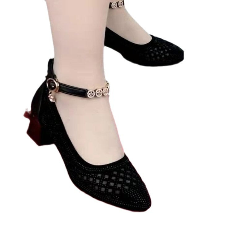 Damen elegante Ballerinas mit modischem Riemen und komfortablem Blockabsatz R&B