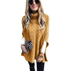 Damen nan kastiger Strickponcho mit hohem Rollkragen, Zopfstruktur und seitlichen Schlitzen R&B