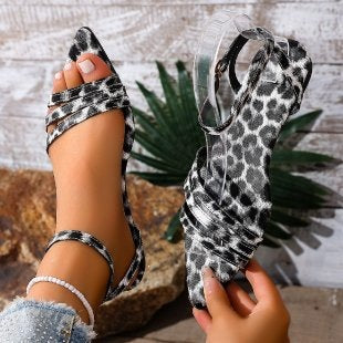 Damen flexible Riemchen-Sandalen mit animalischem Muster R&B