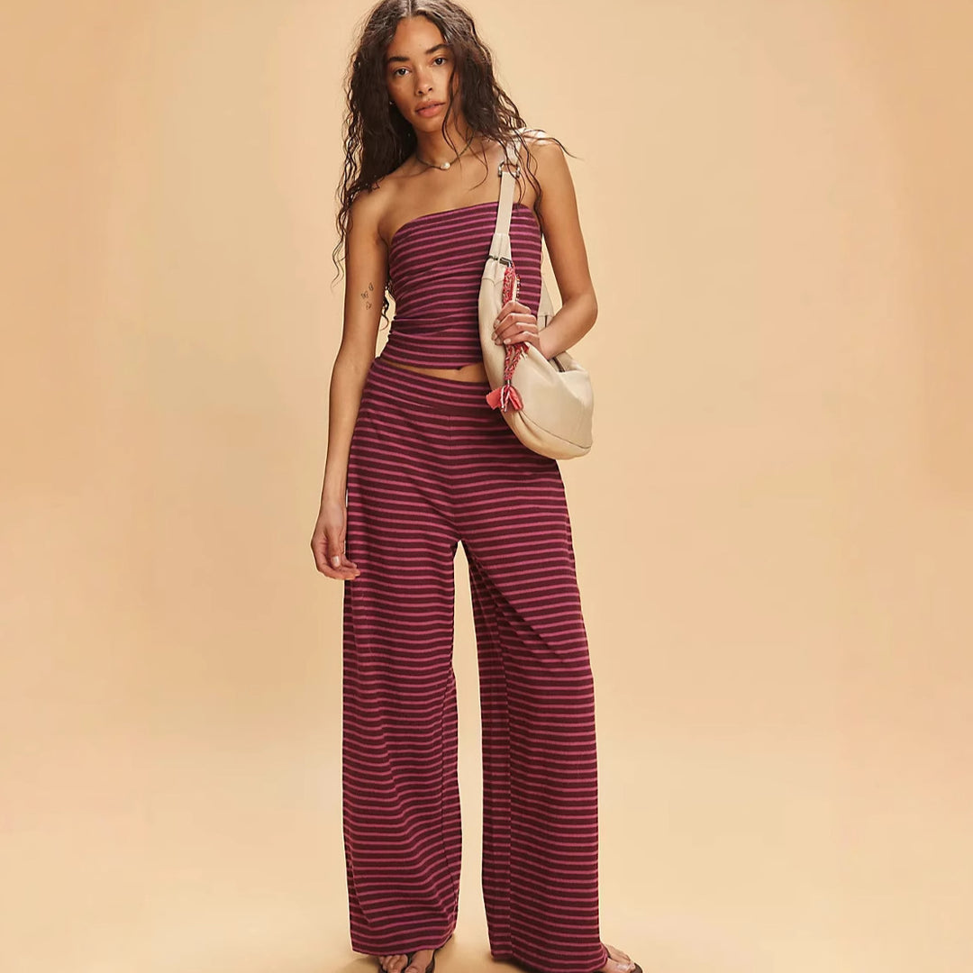 Damen lässiges Oberteil und weite Palazzo-Hose Set R&B