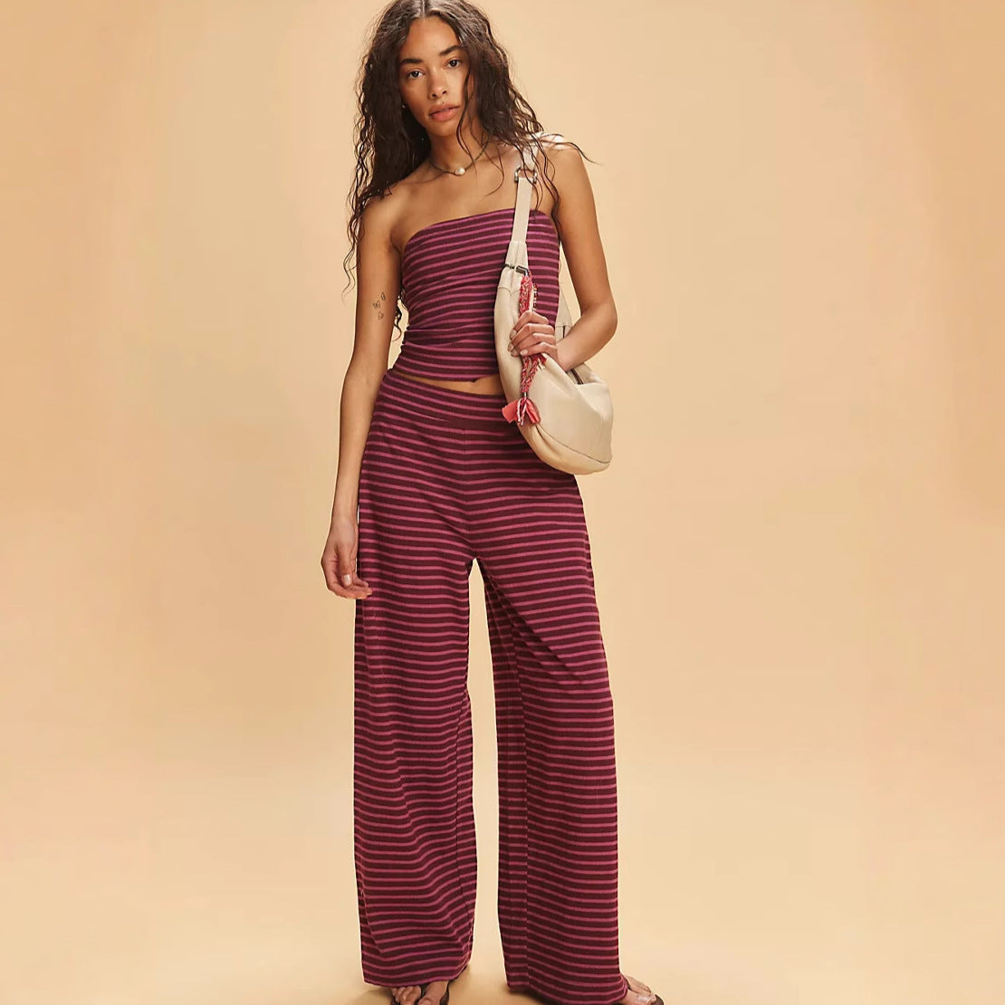 Damen lässiges Oberteil und weite Palazzo-Hose Set R&B