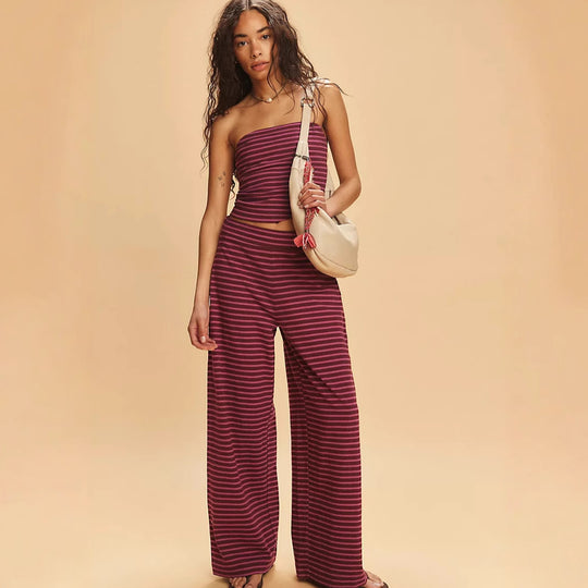 Damen lässiges Oberteil und weite Palazzo-Hose Set R&B