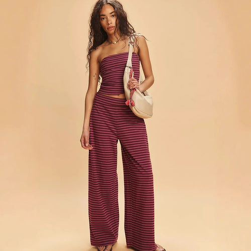 Damen lässiges Oberteil und weite Palazzo-Hose Set R&B