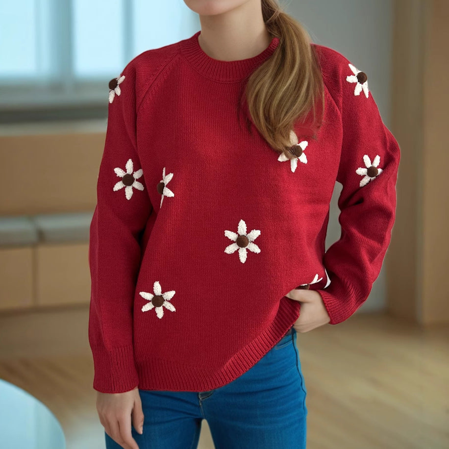 Damen Strickpullover mit floralen Applikationen und lässigem Schnitt R&B