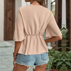 Damen Bluse mit dekorativem Knoten und weit ausgestellten Ärmeln R&B