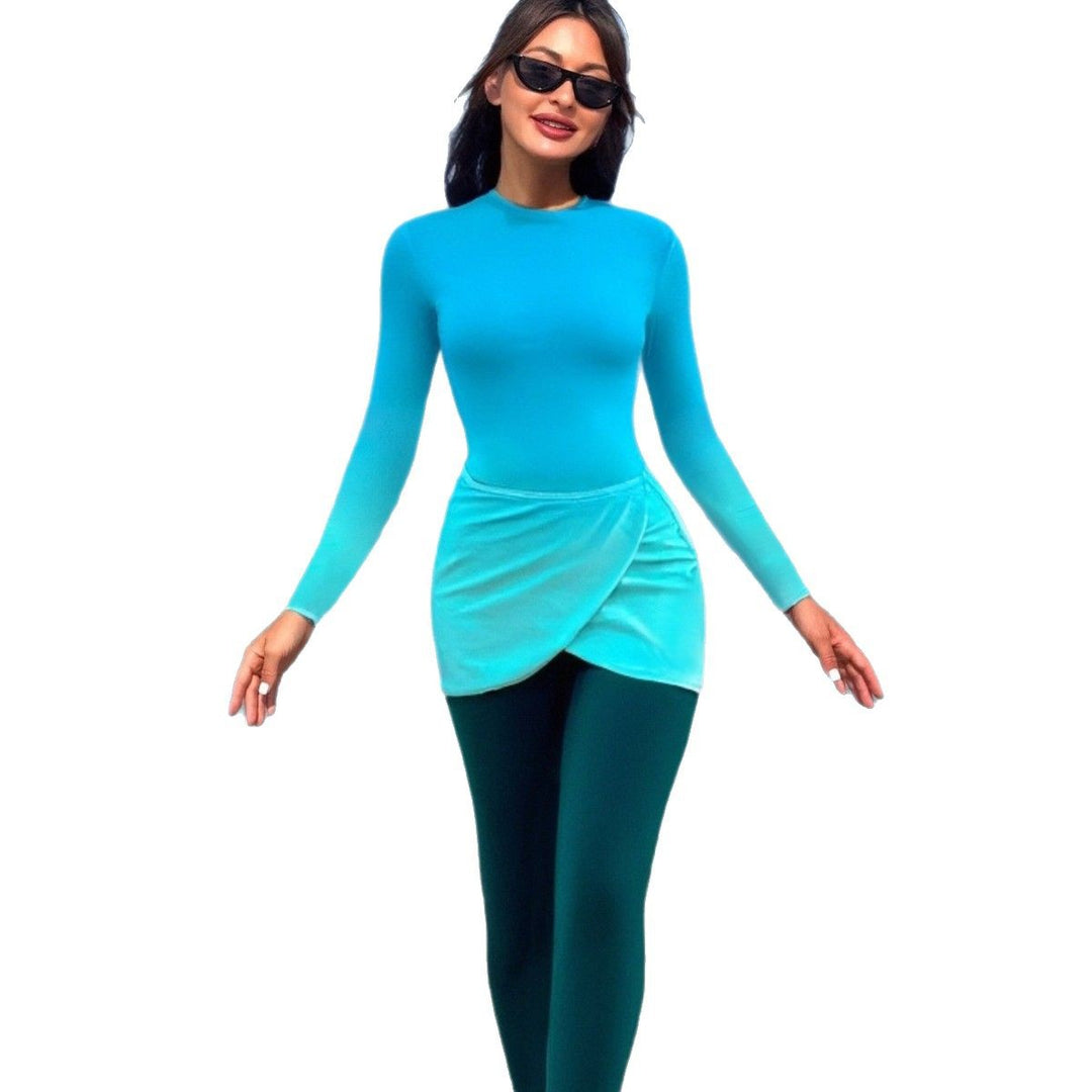 Damen Modischer Langarm-Schwimmanzug mit Wickelrock R&B