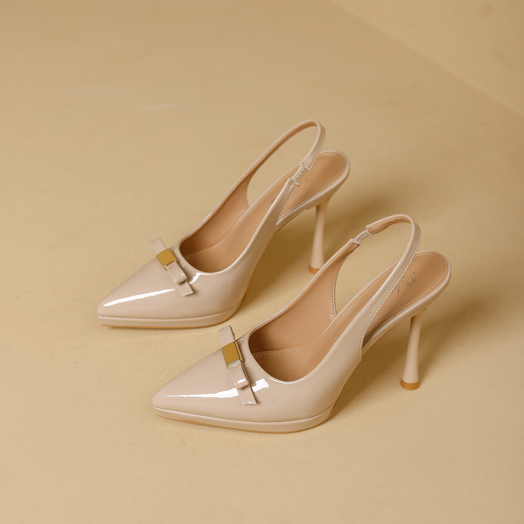 Damen Slingback-High-Heels mit glänzender Oberfläche und eleganter Schnalle R&B