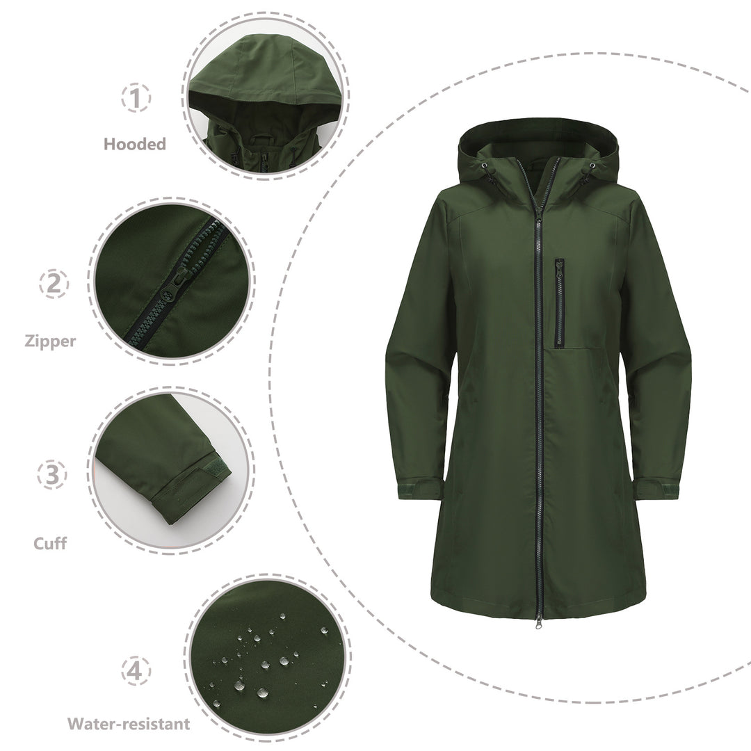 Damen modische Regenjacke mit Kapuze und praktischen Taschen R&B