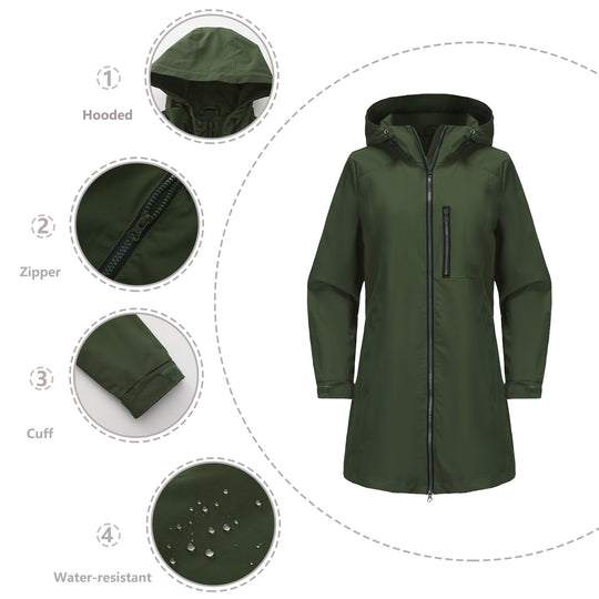 Damen modische Regenjacke mit Kapuze und praktischen Taschen R&B