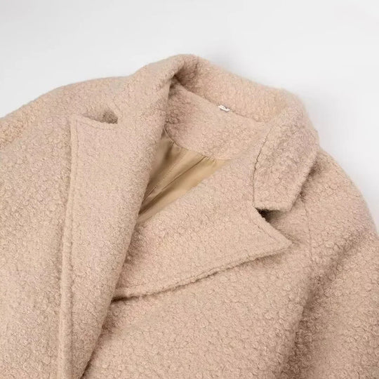 Damen eleganter und kuscheliger Wollmantel mit Gürtel und aufgesetzten Taschen R&B