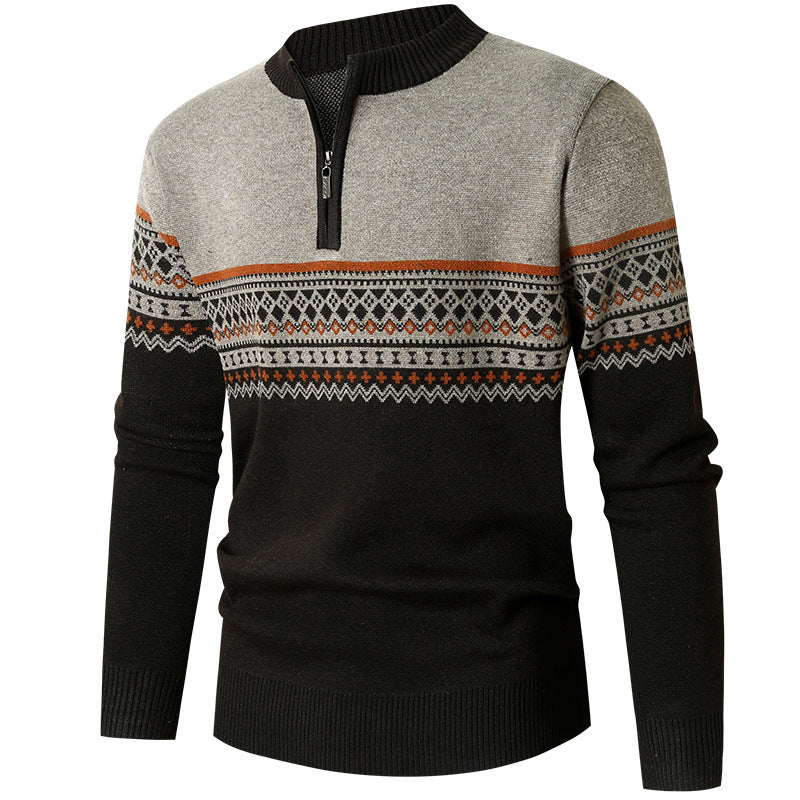 Herren Pullover mit modernem Reißverschluss und geometrischem Muster R&B