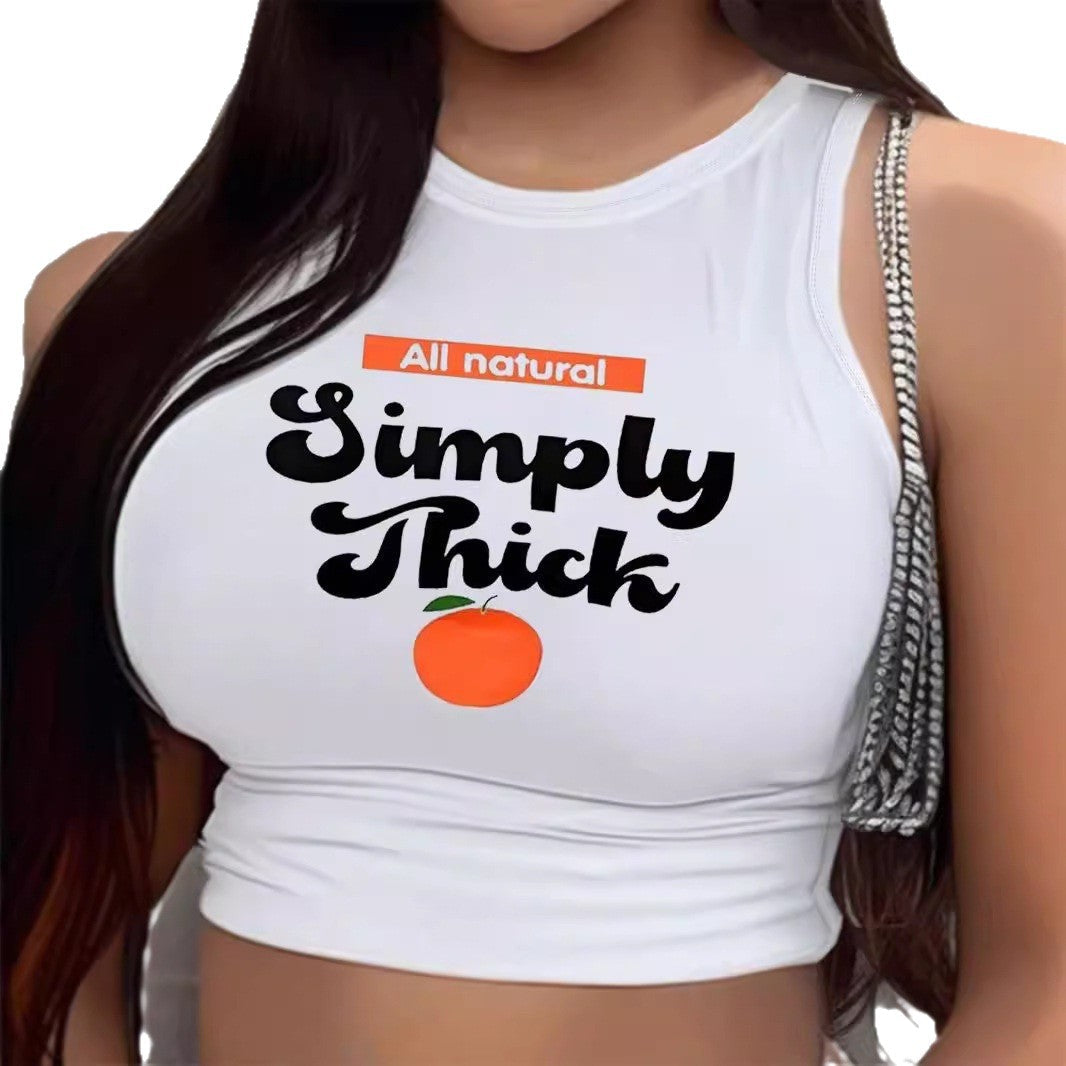 Damen Crop-Top mit modernem Grafikdruck und trendiger Schnalle R&B