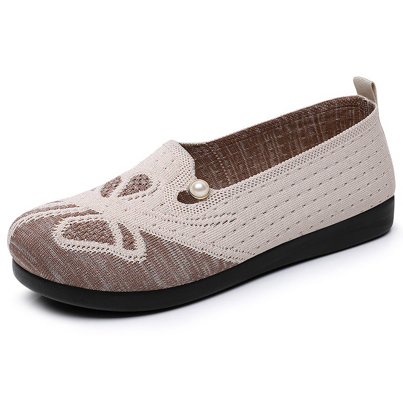 Damen Bequeme Slipper mit dekorativem Strickmuster und Perlenverzierung