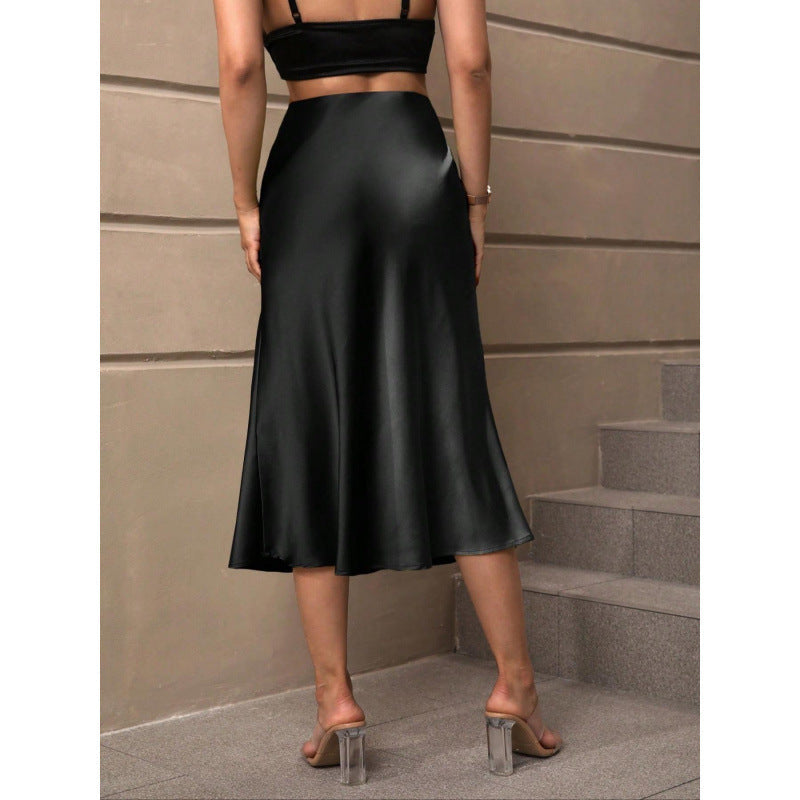 Damen A-Linien Rock aus glänzendem Satin mit hohem Bund R&B