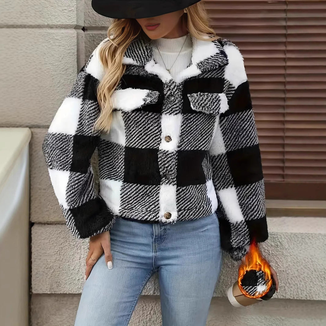 Damen Plüsch-Cool-Freizejacke im Karomuster R&B