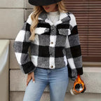 Damen Plüsch-Cool-Freizejacke im Karomuster R&B