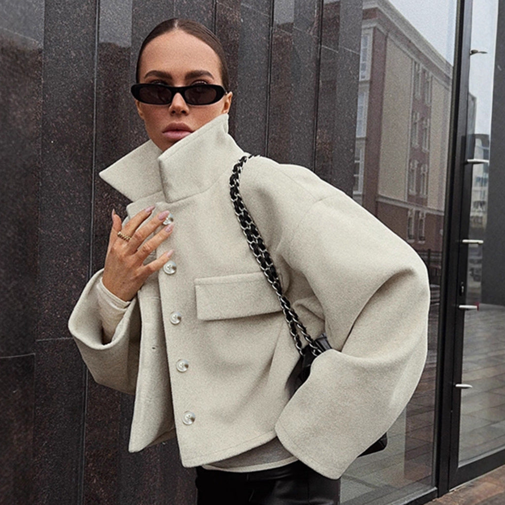 Damen Oversized Wolljacke mit Knopfleiste und praktischen Taschen R&B