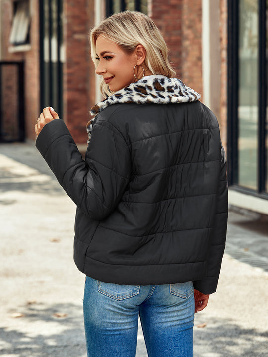 Damen Modische Steppjacke mit Leopardenkragen R&B