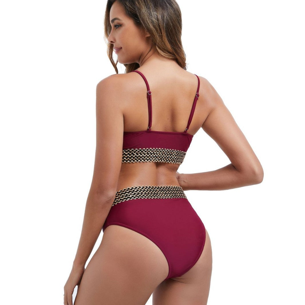 Damen Hoch tailliertes Bikini-Set mit dekorativem Knotendetail R&B