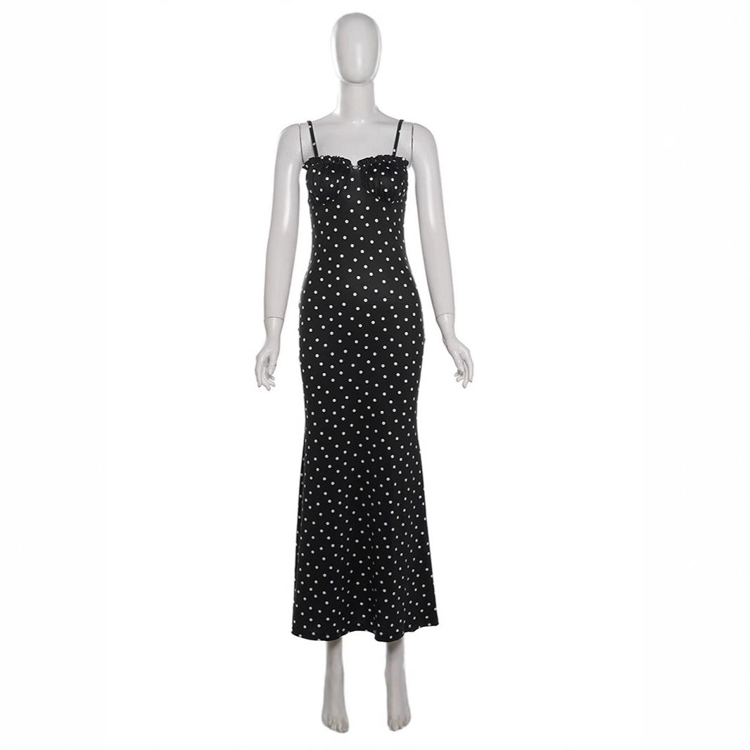 Damen Maxikleid mit Rüschen und Punkten R&B