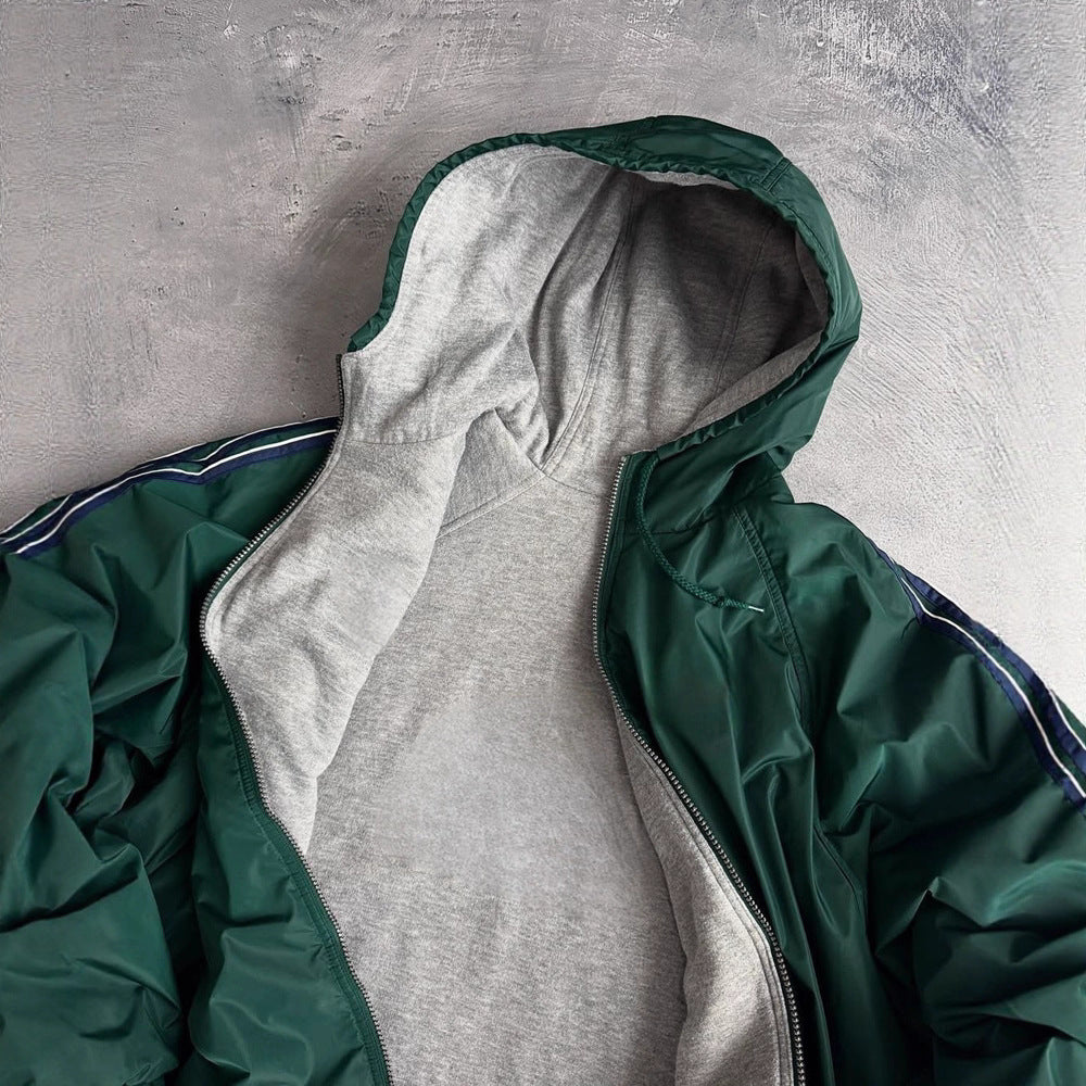 Unisex nan weit geschnittene Windjacke mit Kapuze wattiertem Fleeceinnenfutter Tunnelzugsaum und Zierstreifen an Ärmeln R&B