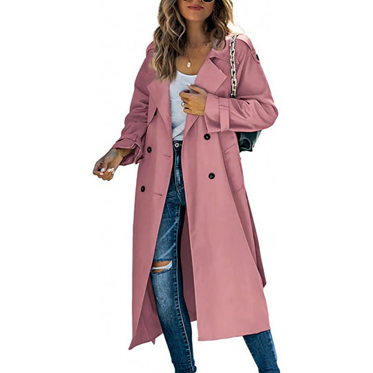Damen eleganter Trenchcoat mit doppelt Reihe Knopfverschluss und Taillengürtel R&B