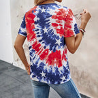 Damen Kurzarm T-Shirt mit knöpfbarem Ausschnitt und verspieltem Batik-Design R&B