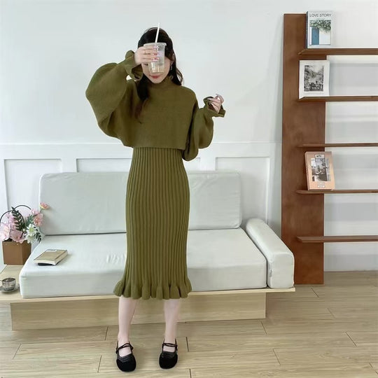 Damen Strickkleid mit hochgeschlossenem Kragen und Rippstruktur R&B