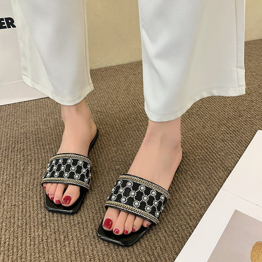 Damen elegante Badeslipper mit glamourösem Schmuckdetail R&B