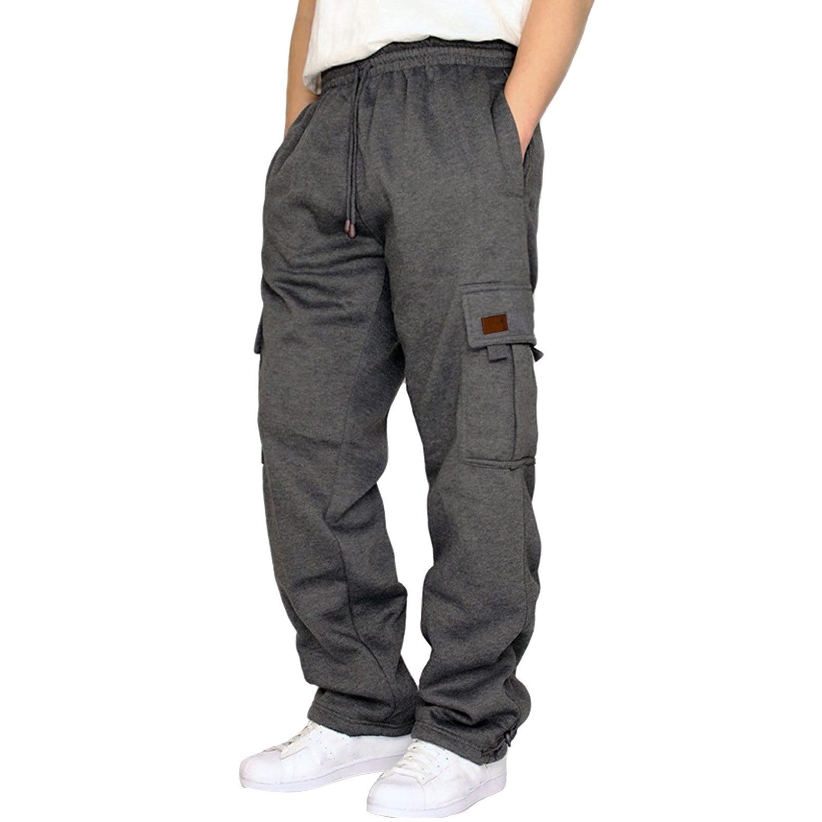 Herren nan konisch zulaufende Sweat-Cargohose mit elastischem Bund, Kordelzug und Klappentaschen R&B