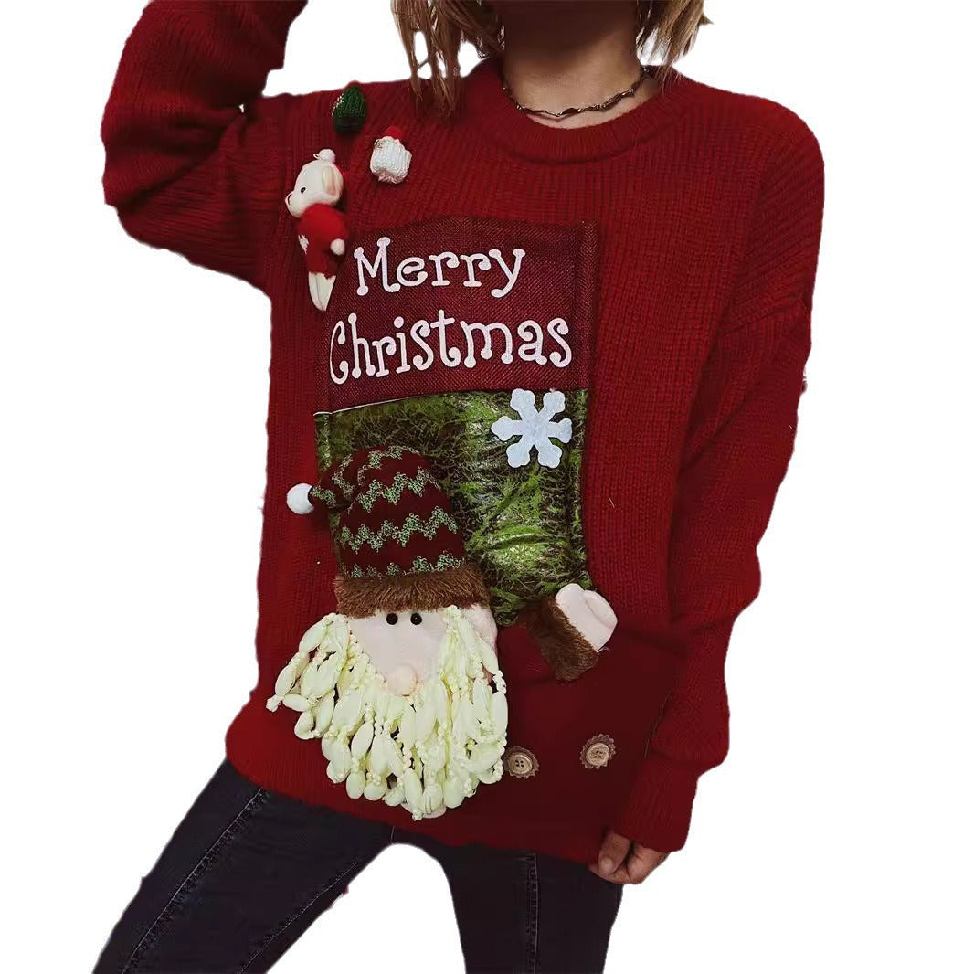 Damen Weihnachts-Pullover mit festlichem Design und 3D-Applikationen R&B