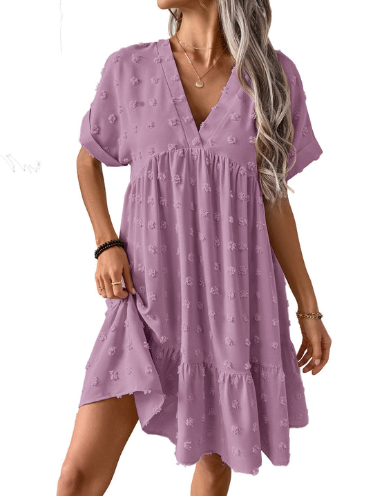 Damen Verspieltes Sommerkleid mit V-Ausschnitt und Rüschensaum R&B