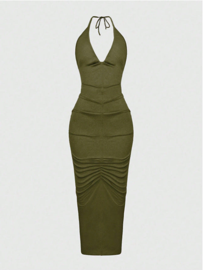 Damen Elegantes Maxikleid mit tiefem V-Ausschnitt und Raffung R&B