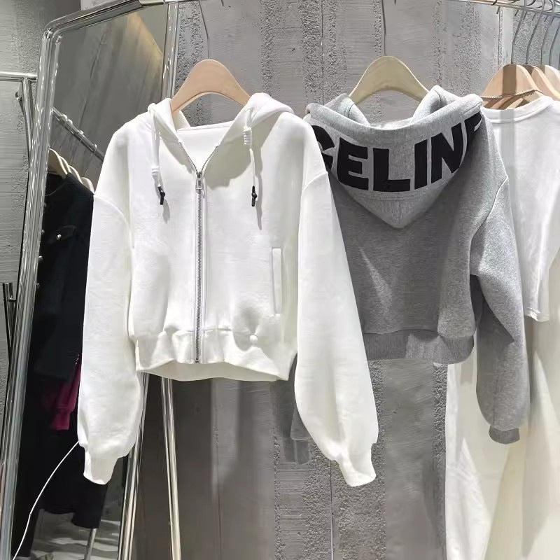 Damen cropped Kapuzenjacke mit lässigem Schnitt und elastischen Bündchen