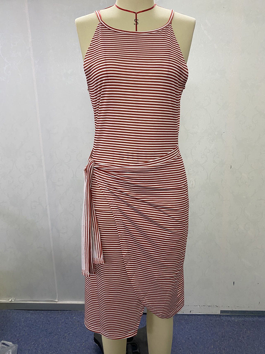 Damen Wickelkleid mit auffälligem Streifenmuster und taillierter Silhouette R&B