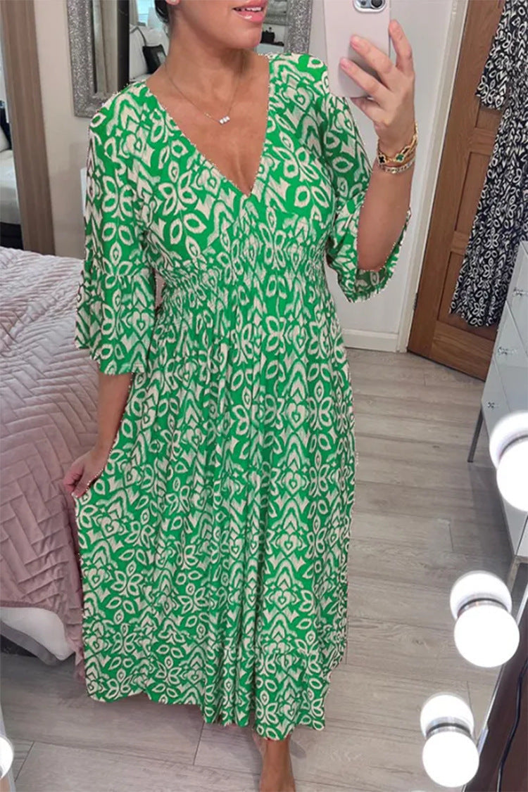 Damen Maxikleid mit schmeichelndem V-Ausschnitt und voluminösen Ärmeln R&B