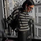 Damen Gestreifter Polo-Pullover mit Knopfleiste und langem Schnitt R&B