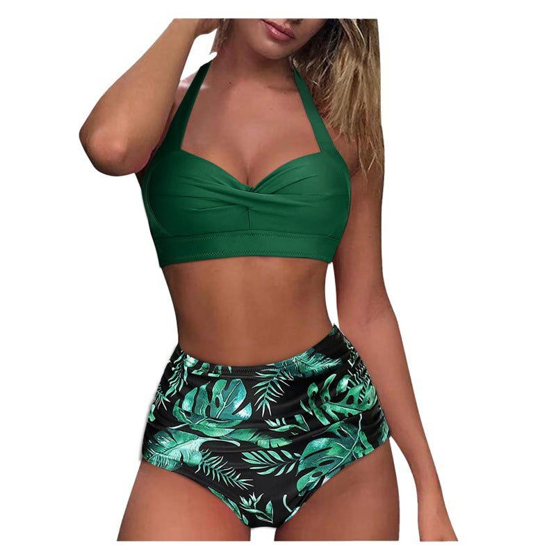 Damen Hochtaillierter Karobikini mit gerafftem Oberteil R&B