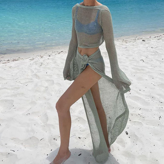 Damen luftiger Strandüberwurf mit weitem Schnitt und raffiniertem Bindeband R&B